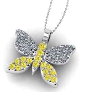 Pandantiv din aur alb 14k cu diamante galbene si incolore ESP36