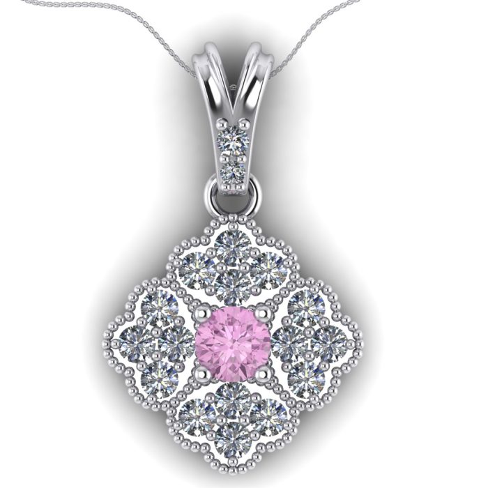Pandantiv aur cu diamant roz si diamante ESP19