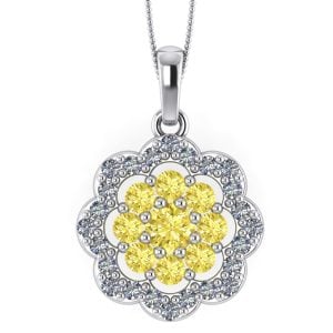Pandantiv aur cu diamante incolore si galbene model floare ESP21
