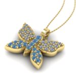 Pandantiv din aur galben fluture cu diamante albastre si incolore ESP36