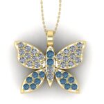 Pandantiv din aur galben 18k cu diamante albastre fluture ESP36
