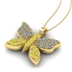 Pandantiv aur galben model fluture cu diamante galbene si albe ESP36