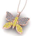 Pandantiv aur roz 18K fluture cu diamante galbene si incolore ESP36