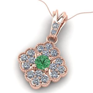 Pandantiv din aur roz cu diamant verde si diamante ESP19