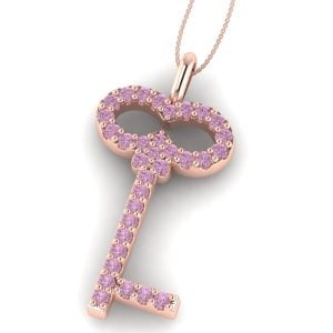 Pandantiv cheie cu diamant roz din aur roz 18k ESP13