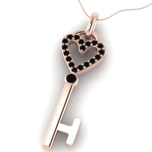 Pandantiv cheie inima cu diamante negre din aur roz ESP14
