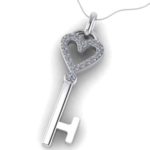 Pandantiv cheie inima cu diamante din aur alb ESP14