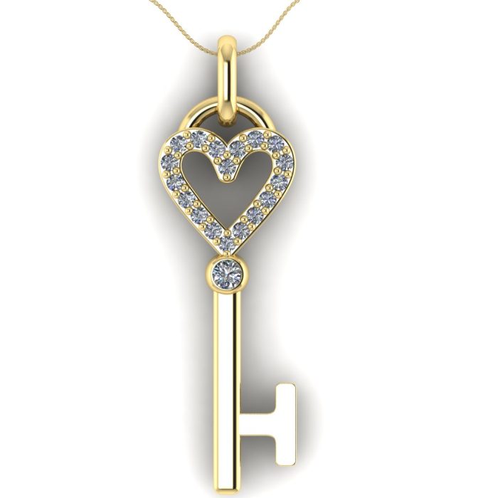 Pandantiv inima cu diamante din aur galben 18K ESP14