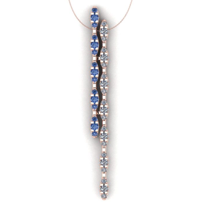 Pandantiv model coloana infinit cu diamante albastre si incolore aur roz ESP26
