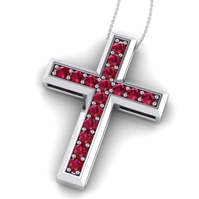 Cruciulita cu rubine din aur alb 18k ESCR5