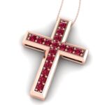 Pandantiv cruce cu rubine din aur roz ESCR5