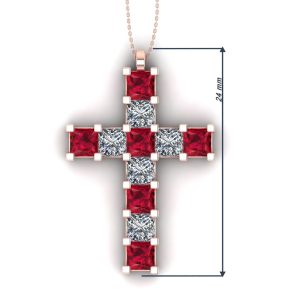 Pandantiv cruce cu rubine si diamante patrat din aur ESCR7