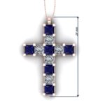 Pandantiv cruce cu safire albastre si diamante patrat din aur roz 24 MM ESCR7