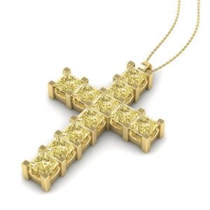 Pandantiv cruce cu diamant galben patrat din aur 18k ESCR7