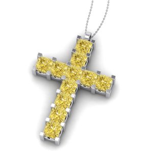 Cruciulita cu diamant galben patrat din aur alb ESCR7