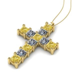 Pandantiv cruce cu diamante galbene si incolor Patrat aur galben ESCR7