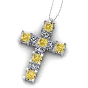 Pandantiv cruce cu diamante galbene si incolore patrat din aur ESCR7