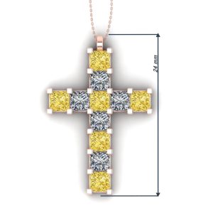 Pandantiv cruce cu diamante galbene si diamante incolore patrat aur ESCR7