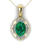 Pandantiv cu smarald oval si diamante din aur galben ESP18