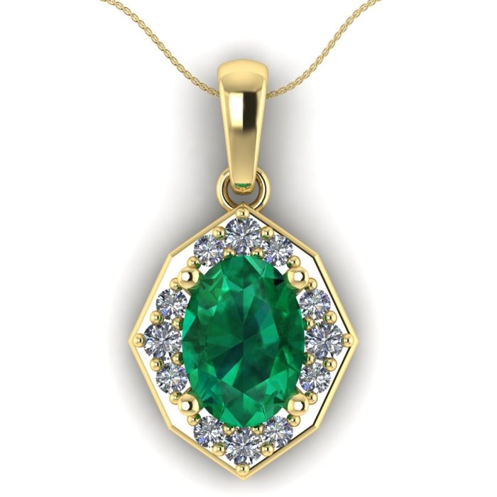 Pandantiv cu smarald oval si diamante din aur galben ESP18