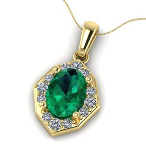 Pandantiv cu smarald oval natural si diamante din aur galben ESP18