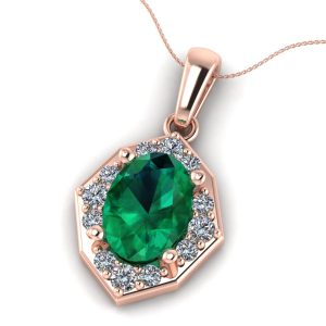 Pandantiv cu smarald oval si diamante din aur roz 18k ESP18