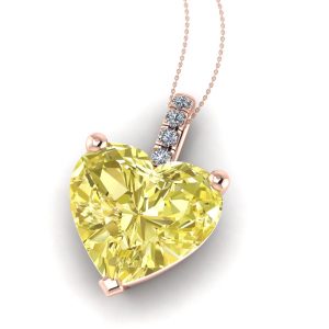 Pandantiv cu diamant inima galben din aur roz model clasic ESP27