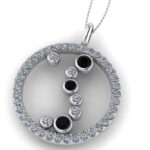Pandantiv model cerc cu diamante negre si albe din aur alb ESP20