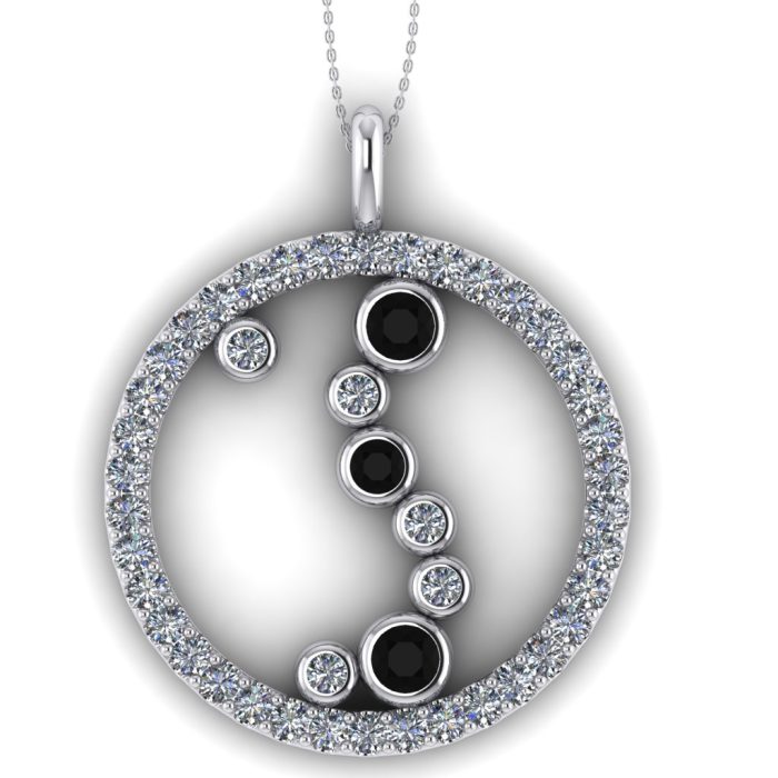 Pandantiv cu diamante negre si albe din aur alb 18k ESP20