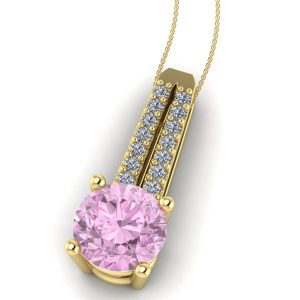 Pandantiv cu diamante si diamant roz intens din aur galben ESP7