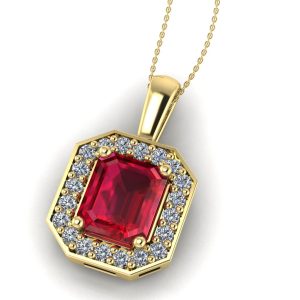 Pandantiv cu rubin emerald si diamante aur galben ESP30
