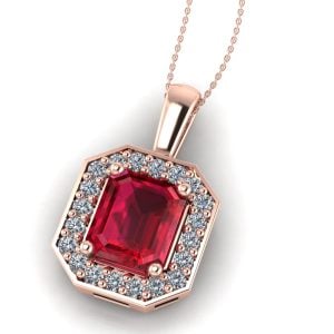 Pandantiv halo cu rubin emerald si diamante aur roz ESP30