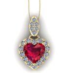 Pandantiv cu rubin inima si diamante din aur ESP17