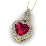 Pandantiv cu rubin inima si diamante aur galben ESP17
