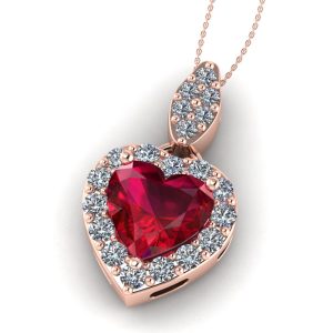 Pandantiv cu rubin inima AAA si diamante din aur ESP17