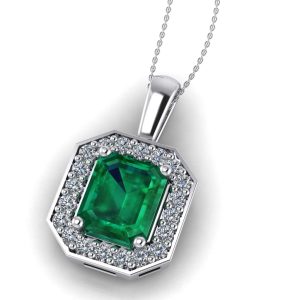 Pandantiv cu smarald emerald si diamante din aur alb ESP30