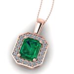 Pandantiv cu smarald Emerald si diamante din aur roz ESP30