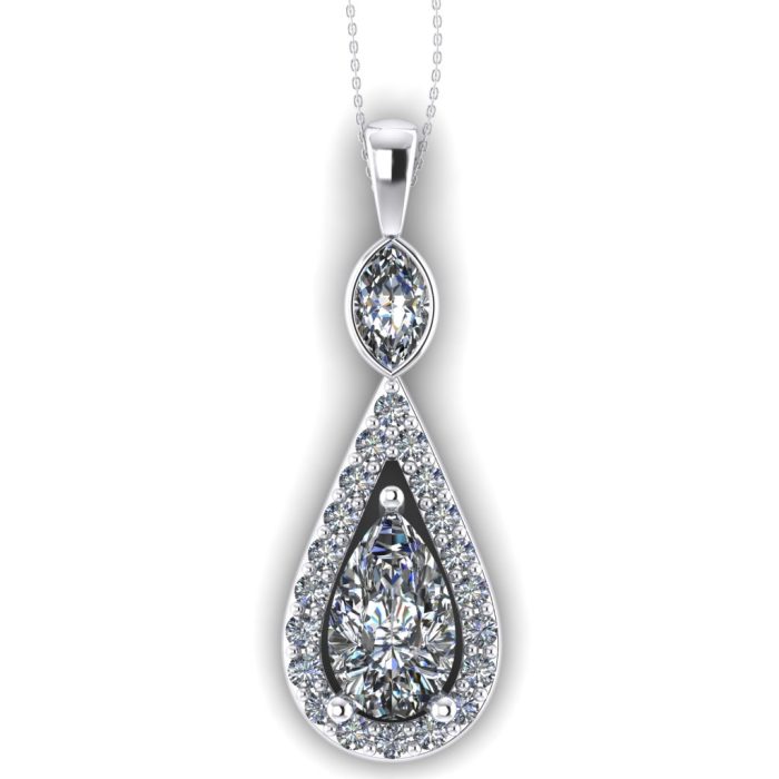 Pandantiv din aur alb cu diamant lacrima natural model halo ES5