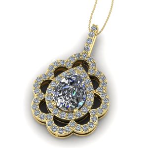 Pandantiv din aur galben cu diamant lacrima model floral ESP11