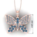 Pandantiv din aur roz fluturas cu diamante albastre si diamante ESP36