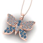 Pandantiv din aur roz fluture cu diamante albastre ESP36