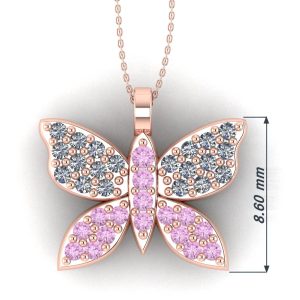 Pandantiv fluturas din aur roz cu diamante roz si albe ESP36