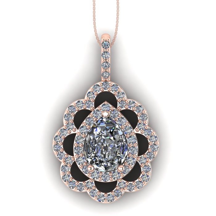 Pandantiv din aur roz cu diamant para lacrima model floral ESP11