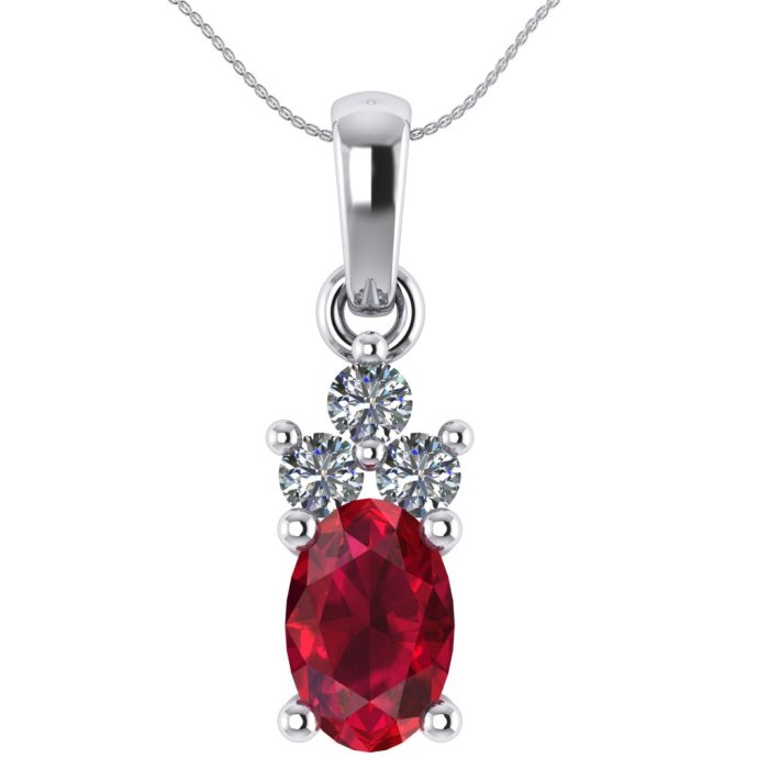 Pandantiv din aur alb 18k cu rubin oval si diamante ESP15