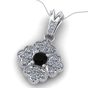 Pandantiv din aur cu diamant negru si diamante model floare ESP19