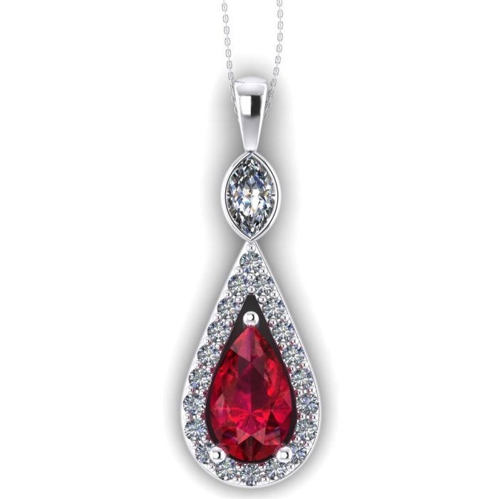 Pandantiv din aur alb cu rubin lacrima si diamante halo ESP5