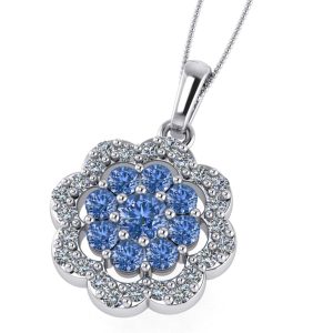 Pandantiv din aur 18k cu diamante incolore si albastre model floare ESP21