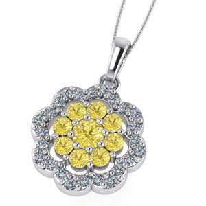 Pandantov din aur cu diamante incolore si galbene model floare ESP21