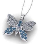 Pandantiv din aur model fluturaj cu diamante albastre si diamante aur alb ESP36