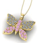 Pandantiv din aur galben fluture cu diamant roz si diamante ESP36